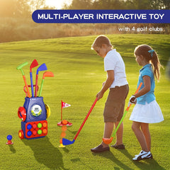 Kids Golf Clubs Set with Balls, Putting Mat, Sticks, Holes, and Cart