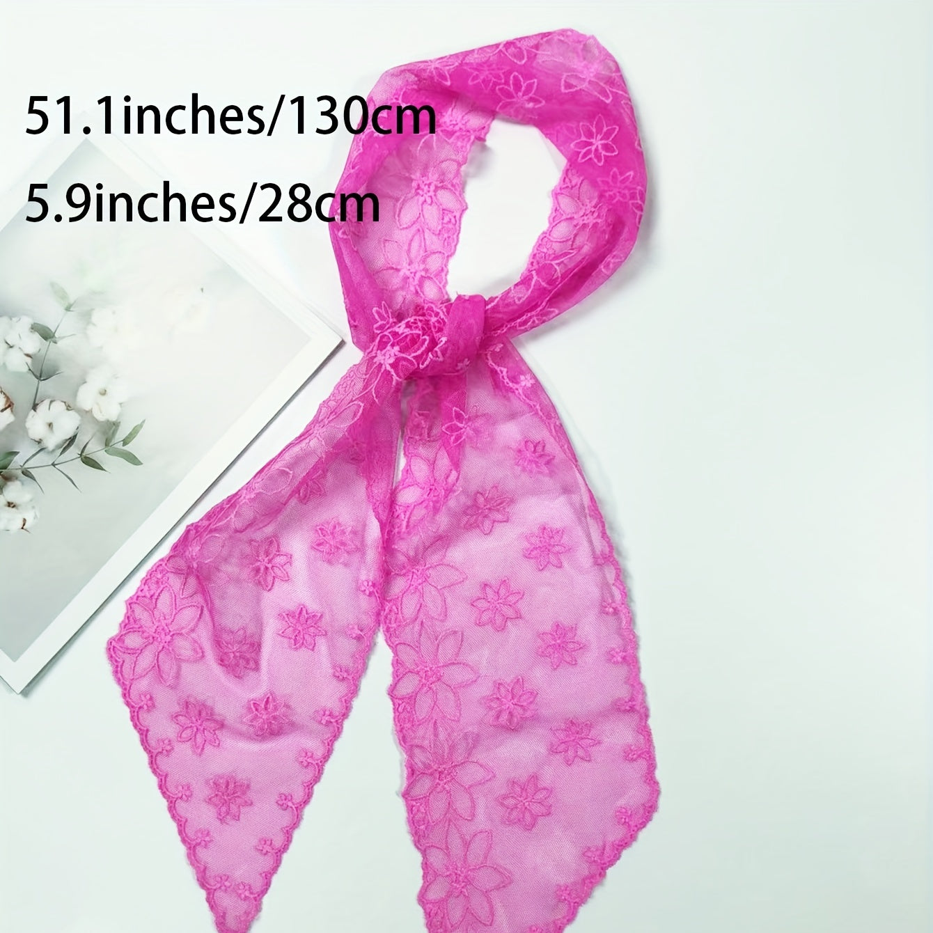 Flower Lace Triangle Scarf Neckerchief Long Ribbon Skinny Scarf