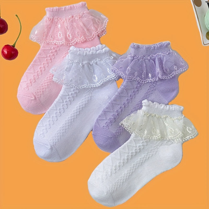 Girls Lace Ruffled Princess Socks Dance Socks Breathable Comfy Socks