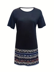 Tribal Striped Crew Neck Summer Dress