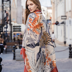 Vintage Sheer Wool Print Shawl Winter Warm Scarf