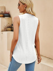 Eyelet Embroidered V Neck Tank Top Sleeveless Summer Casual