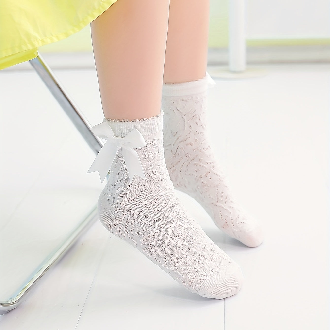 5 Pairs Princess Style Lace Mid Tube Socks For Girls