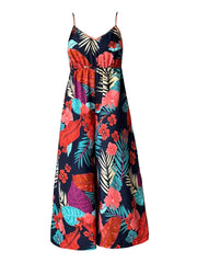 Tropical Print Spaghetti Jumpsuit Boho Wide Leg Sleeveless Summer Jumpsuit