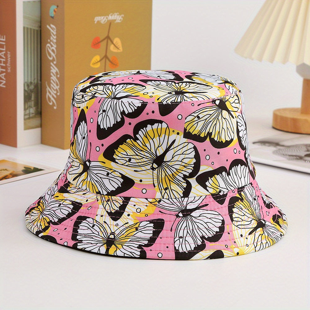 Children's Butterfly Print Sunshade Bucket Hat for Outdoor Travel