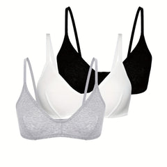 3pcs Solid Wireless Push Up Bras Women's Lingerie