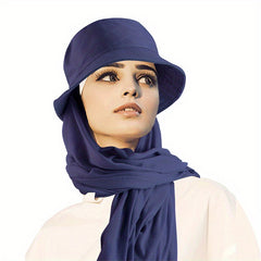 Women Jersey Hijab Head Wrap With Bucket Hat Sun Visor