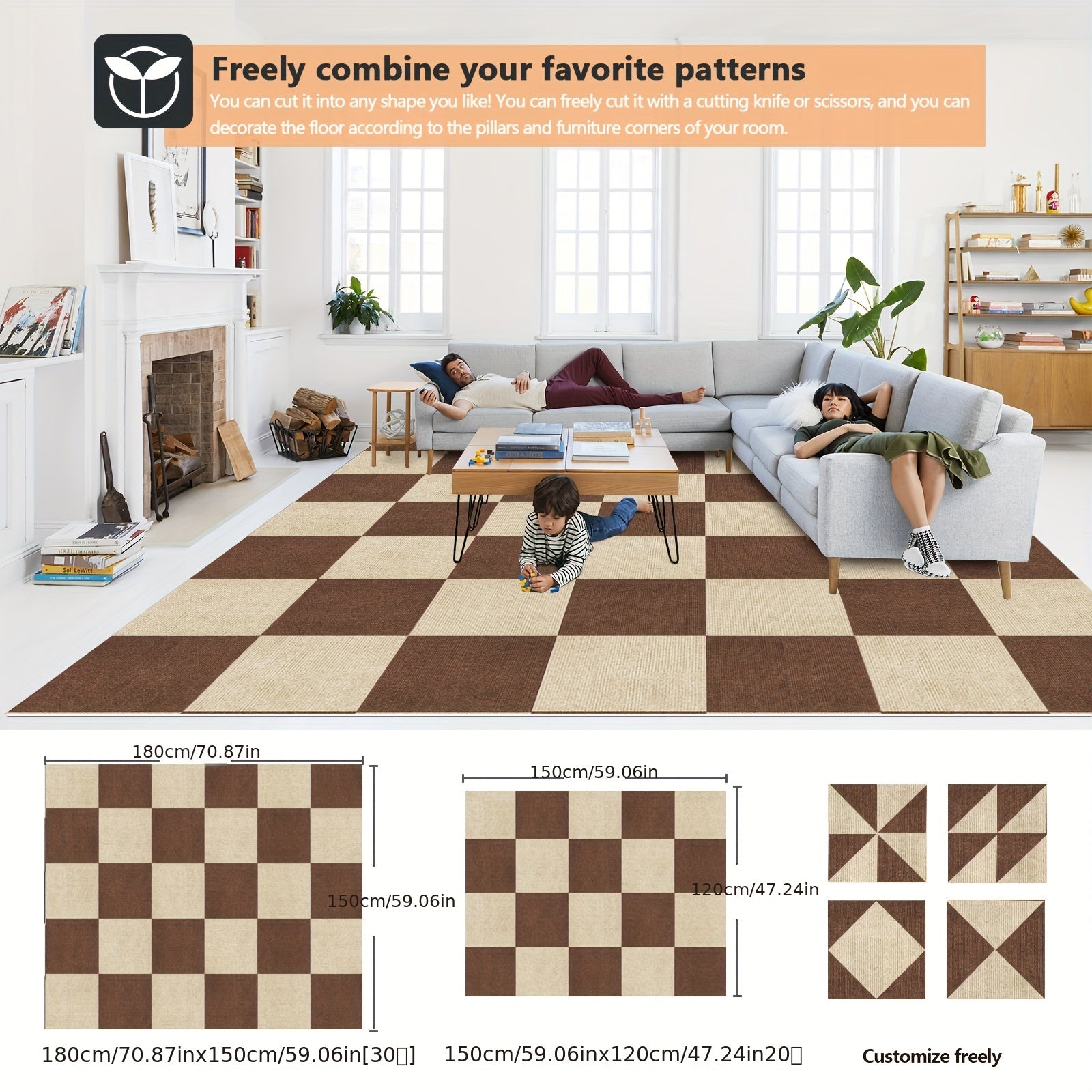 30pcs Carpet Floor Tiles Anti-slip Office Carpet, Dirt-resistant, 12x12 inches