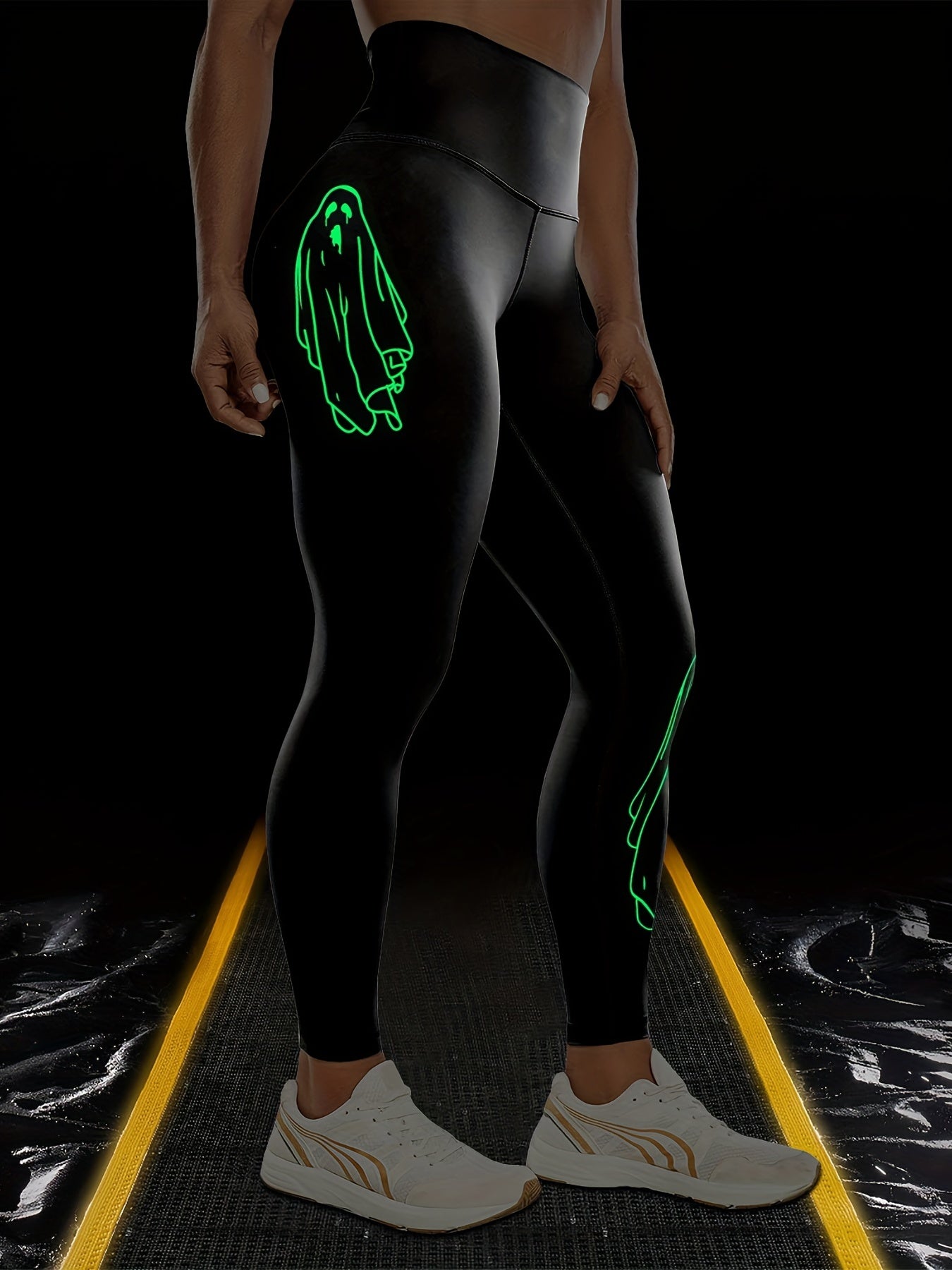 Ghost Printed Yoga Leggings for Halloween High Waist Workout Running