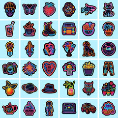50pcs Neon Cartoon Stickers Waterproof Vinyl Decals for Water Bottle Laptop