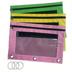 7pcs Zipper Pencil Pouches With Iron Rings For 3 Hole Binder