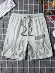 Athletes Flame Pattern Drawstring Shorts for Summer