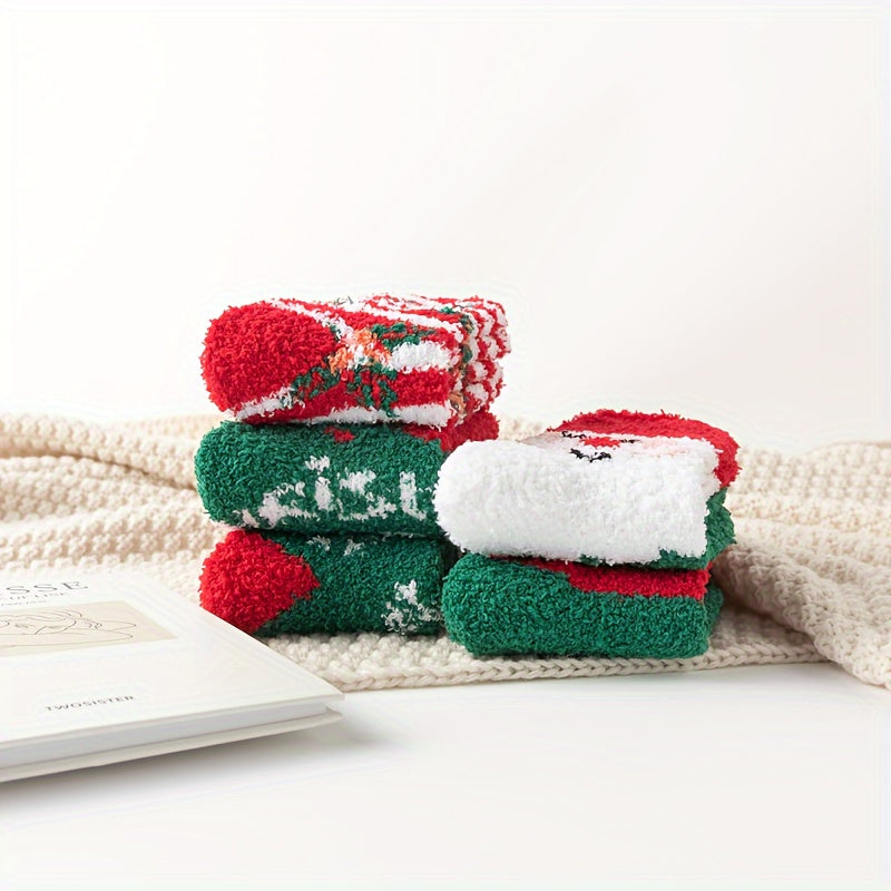 5 Pairs Christmas Print Socks Warm Women's Stockings