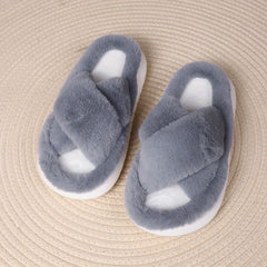 Women's Fuzzy Platform House Slippers Open Toe Casual Home Slides