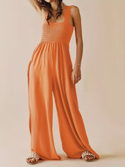 Sleeveless Shirred Cami Jumpsuit Wide Leg High Waist