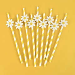 10pcs Daisy Flower Paper Straws Disposable Straws for Birthday Party Decoration