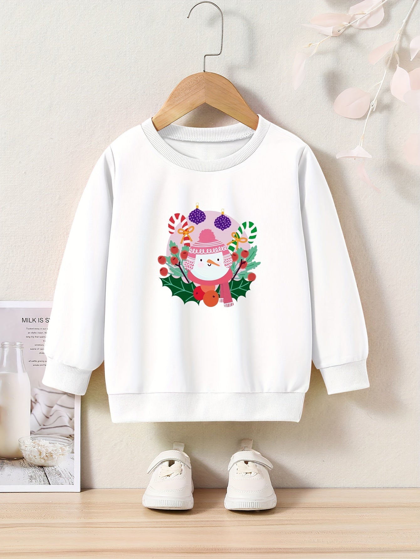 Cartoon Snowman Graphic Crew Neck Long Sleeve Sweatshirt Kids Christmas Gift