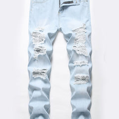 Slim Fit Ripped Jeans Mens Casual Street Style Distressed Denim Pants