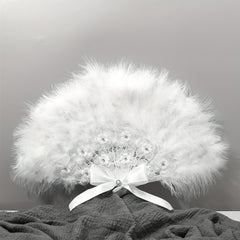 Feather Fan Pearl Bride Handheld Fan Single Lady Party Wedding Decor