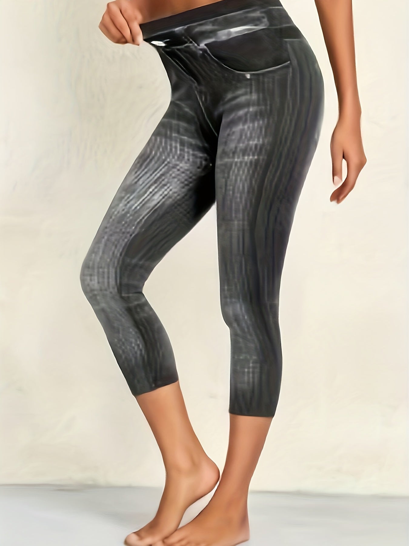 Denim Print Skinny Capris Leggings for Women