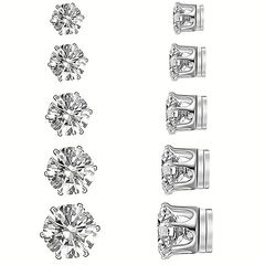 5pairs Round Cubic Magnetic Earrings Girls Silvery Casual Ear Jewelry