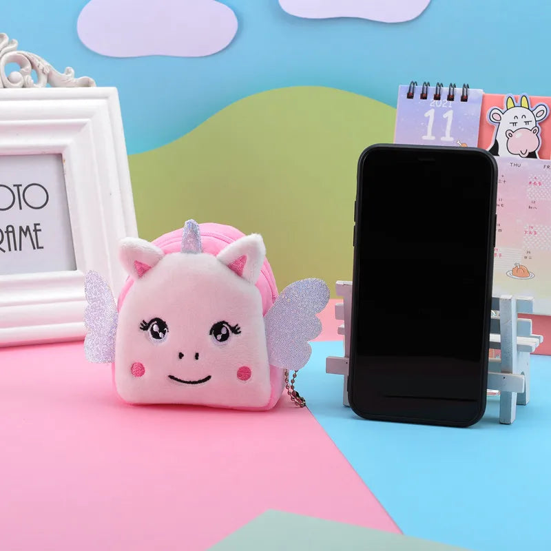 Cartoon Plush Unicorn Coin Purse Mini Zipper Key Earphone Storage Bag
