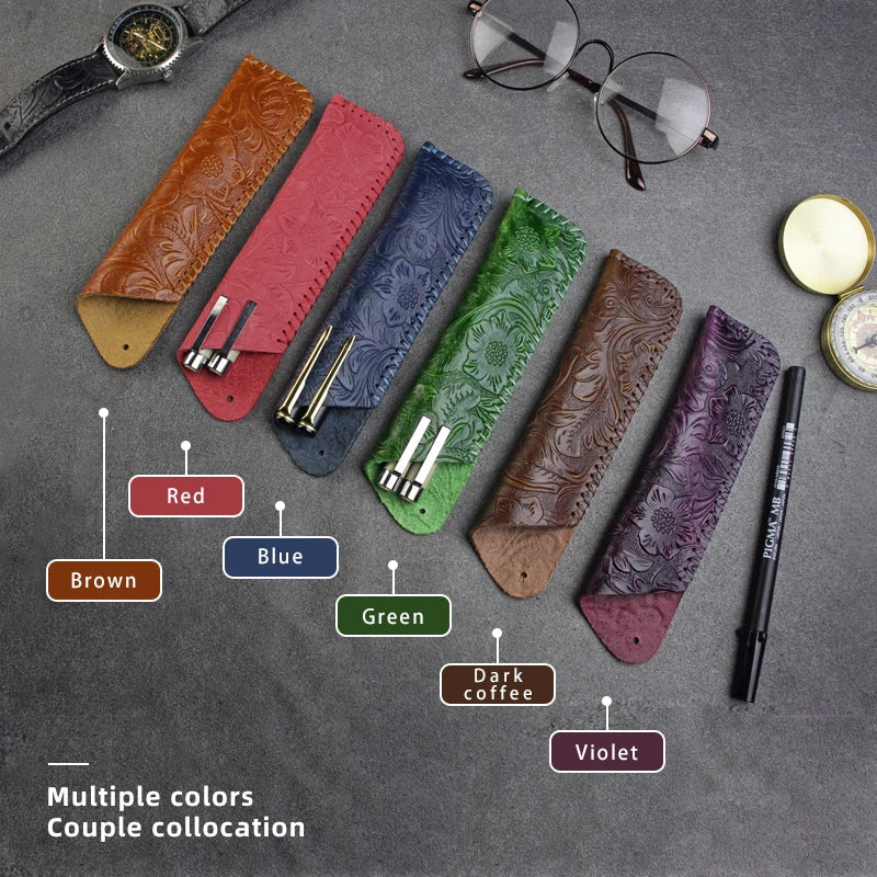 Retro Leather Pencil Bag Pluggable Pencil Pens Storage Bag