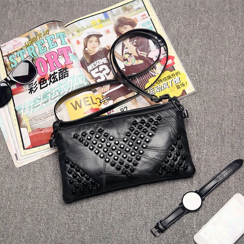 Xiaofang Ladies Leather Messenger Bag Solid One Shoulder Handbag Wallet