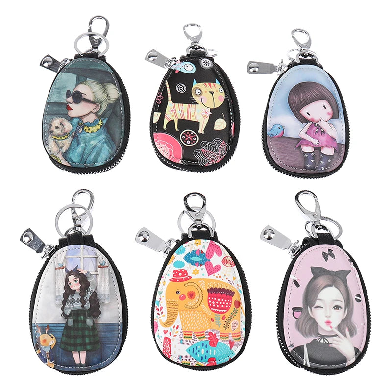 Cute Cartoon Women's Leather Key Wallet Key Case for Car Keys