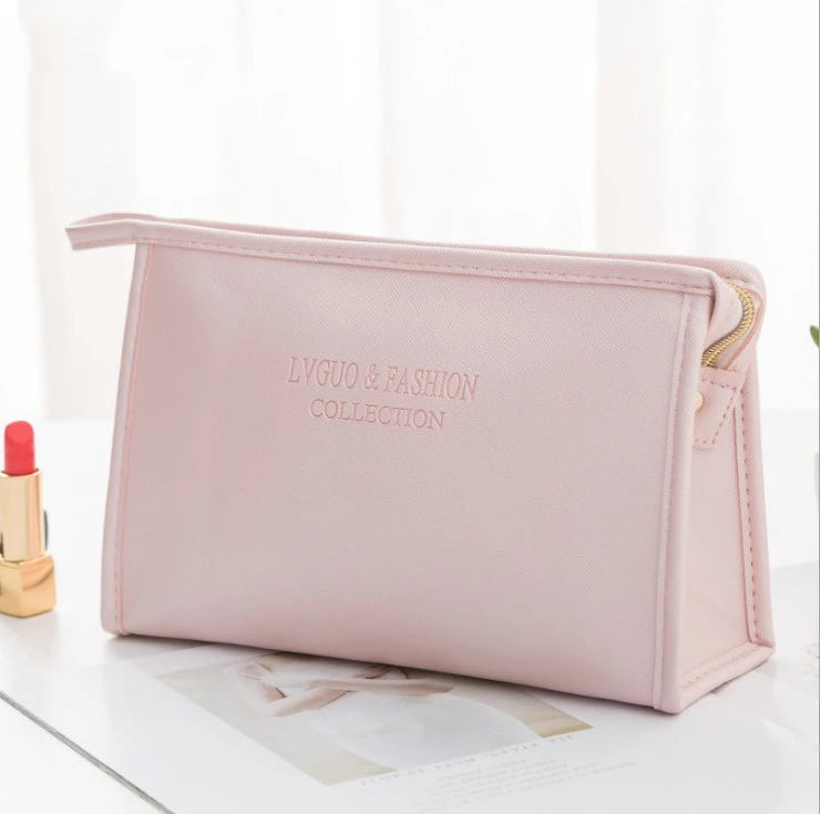 Large Women Cosmetic Bag PU Leather Waterproof Zipper Make Up Bag Travel