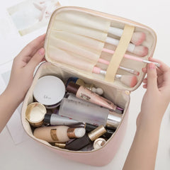 Large Women Cosmetic Bag PU Leather Waterproof Zipper Make Up Bag Travel