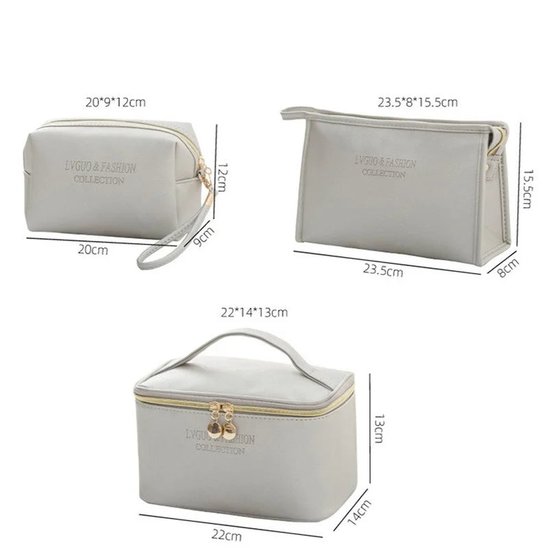 Large Women Cosmetic Bag PU Leather Waterproof Zipper Make Up Bag