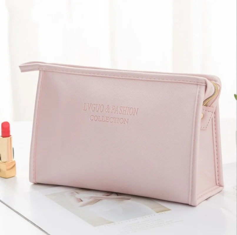 Large Women Cosmetic Bag PU Leather Waterproof Zipper Make Up Bag