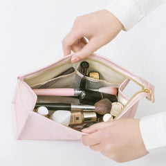 Large Women Cosmetic Bag PU Leather Waterproof Zipper Make Up Bag