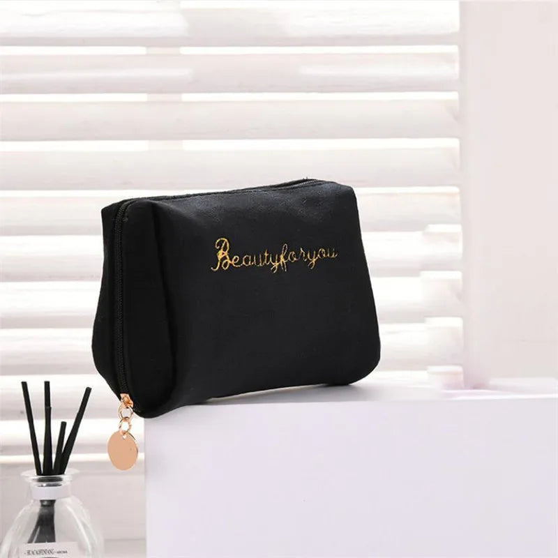 Velvet Make Up Bag Travel Large Cosmetic Bag Zipper Solid