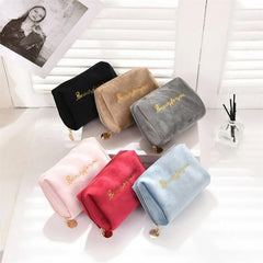 Velvet Make Up Bag Travel Large Cosmetic Bag Zipper Solid