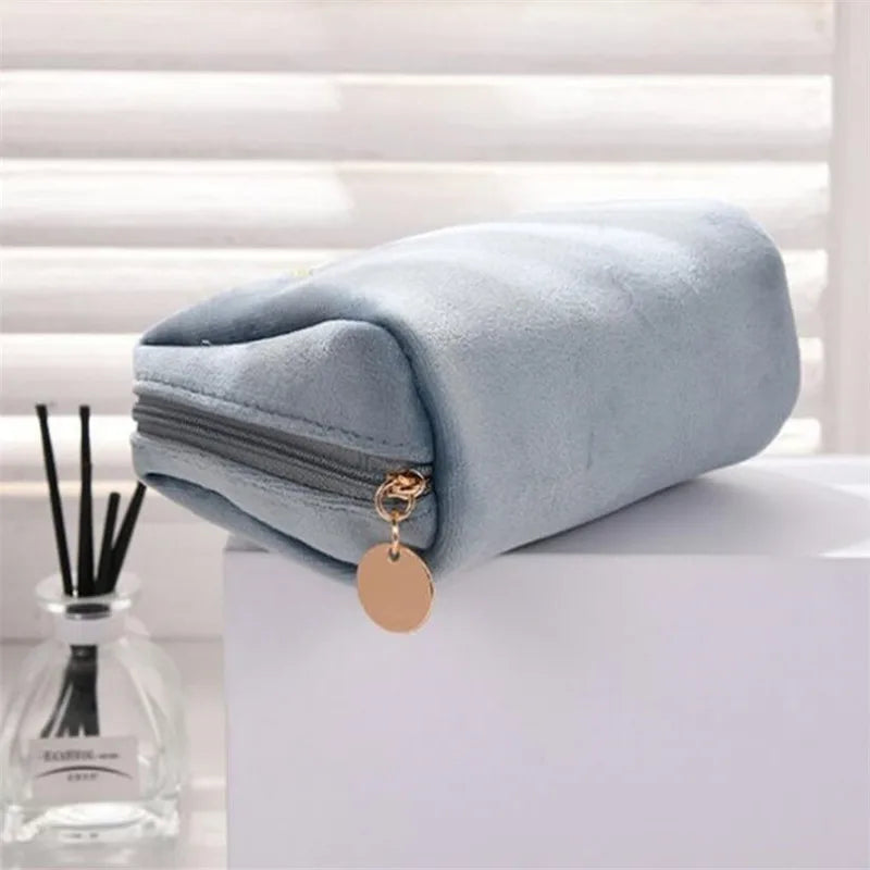Velvet Make Up Bag Travel Large Cosmetic Bag Zipper Solid