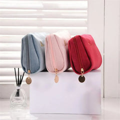 Velvet Make Up Bag Travel Large Cosmetic Bag Zipper Solid