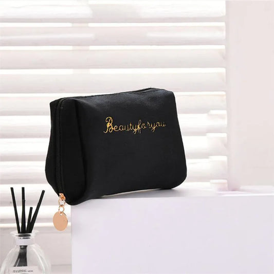 Women Velvet Make Up Bag Travel Cosmetic Pouch Zipper Large Solid Female