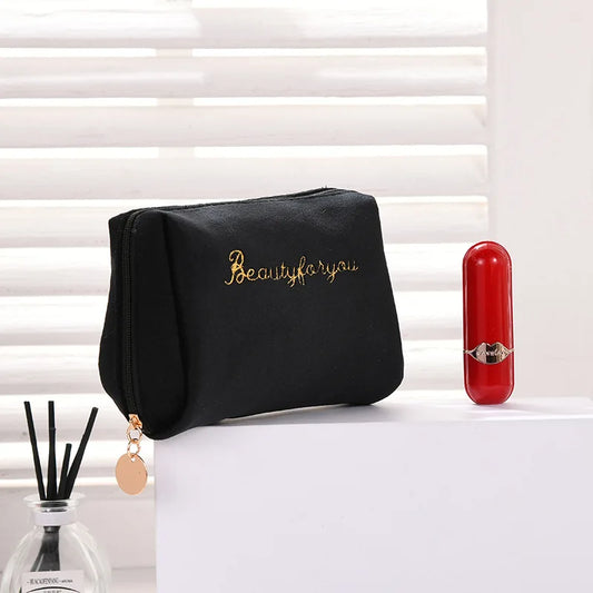 Velvet Makeup Bag Travel Cosmetic Pouch Zipper Large Solid Female Necessaries