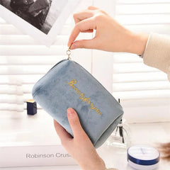 Velvet Make Up Bag Travel Large Cosmetic Bag Zipper Solid