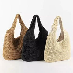 Rattan Women Shoulder Bag Wicker Large Capacity Handbag Beach Straw Tote Purse