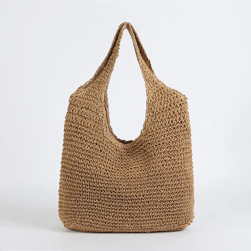 Rattan Women Shoulder Bag Wicker Large Capacity Handbag Beach Straw Tote Purse