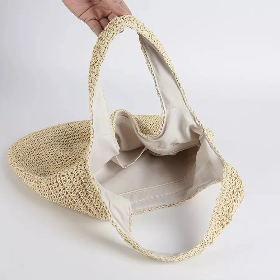 Rattan Women Shoulder Bag Wicker Large Capacity Handbag Beach Straw Tote Purse