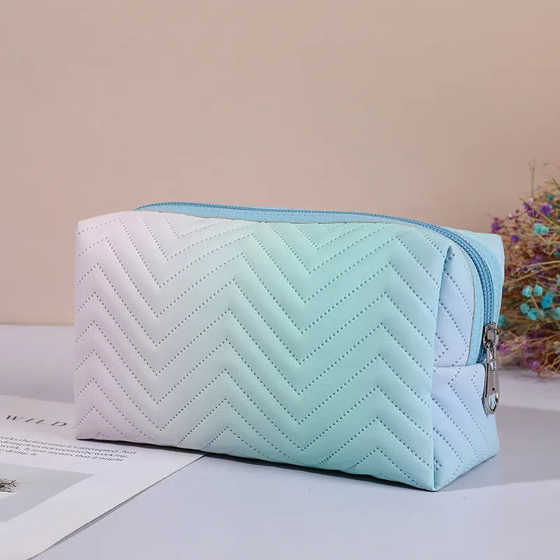 Gradient Makeup Bag Zipper Pu Leather Cosmetic Pouch Travel Large Female