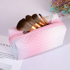 Gradient Makeup Bag Zipper Pu Leather Cosmetic Pouch Travel Large Female