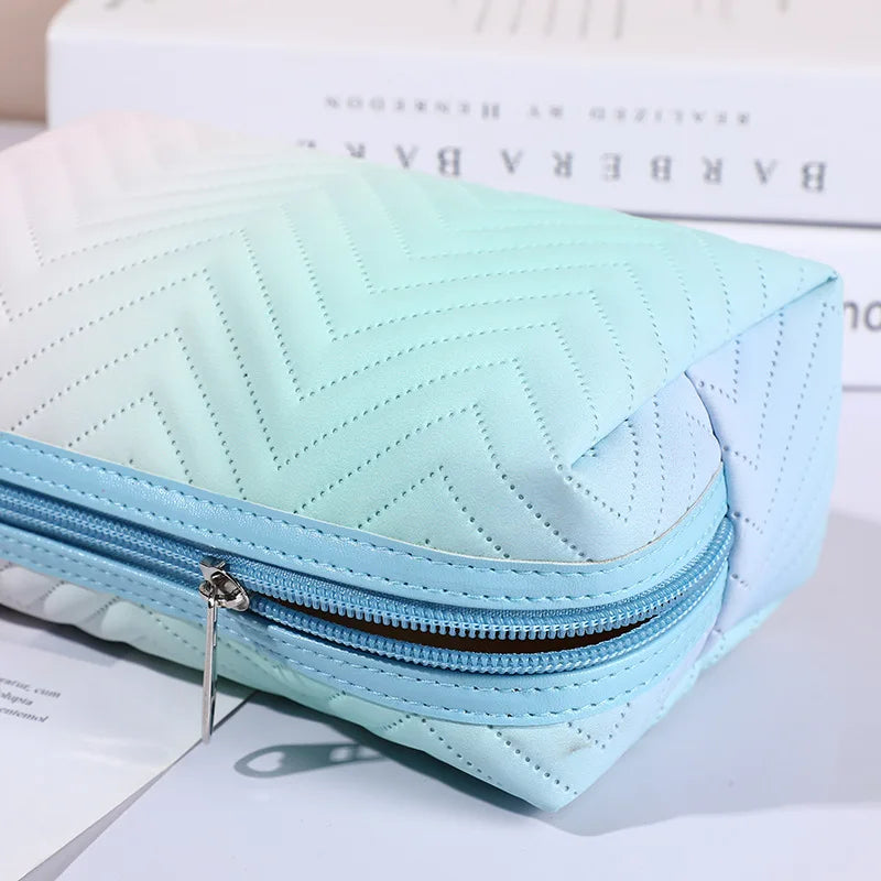 Gradient Makeup Bag Zipper Pu Leather Cosmetic Pouch Travel Large Female