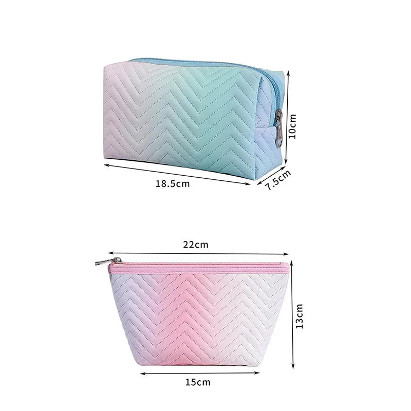 Gradient Makeup Bag Zipper Pu Leather Cosmetic Pouch Travel Large Female