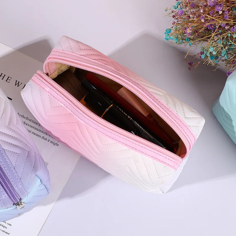 Gradient Makeup Bag Zipper Pu Leather Cosmetic Pouch Travel Large Female
