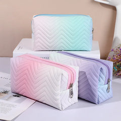 Gradient Makeup Bag Zipper Pu Leather Cosmetic Pouch Travel Large Female
